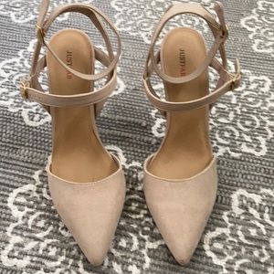 NEW strappy pink faux suede heels